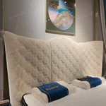 Cream Quilted Upholstered Bed with Patterned Stitching & Gold Stainless Steel Accents